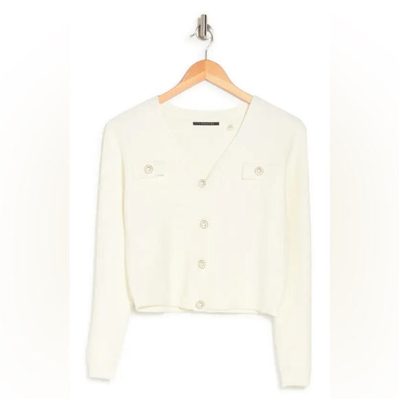 T tahari faux pearl button sweater cardigan in white size small - Picture 1 of 10
